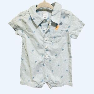 Carter's White and Blue Striped Romper Bunny Print NWT size 6 months